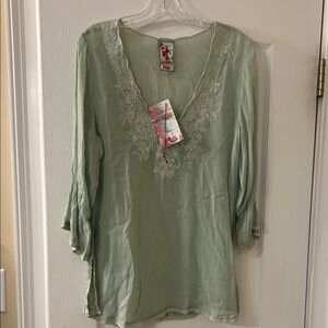 Embroidered Green Women's Top